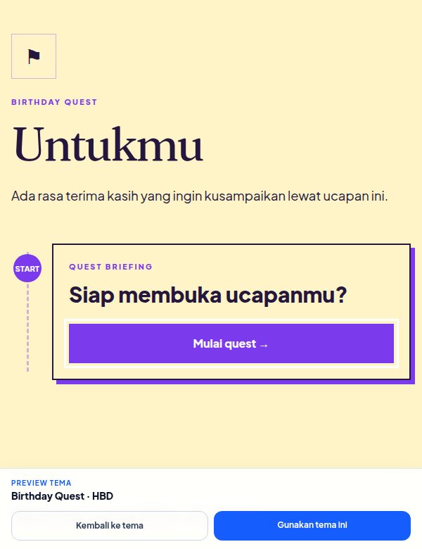Tampilan demo tema Birthday Quest
