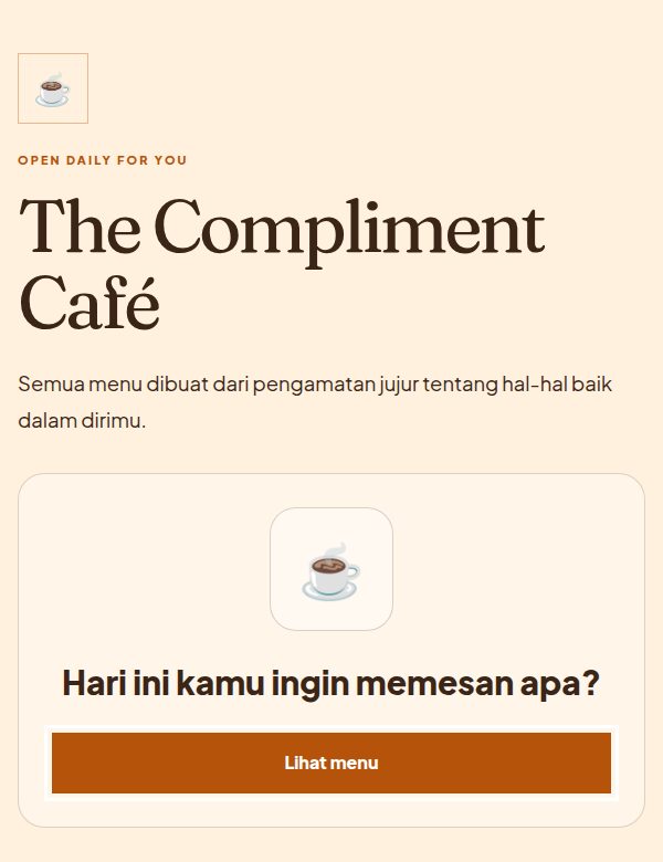 Tampilan demo tema The Compliment Café