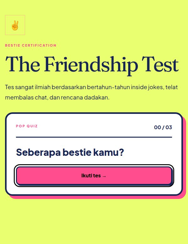 Tampilan demo tema Friendship Test