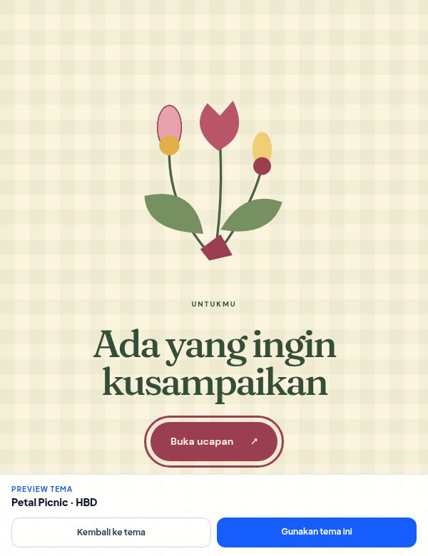 Tampilan demo tema Petal Picnic