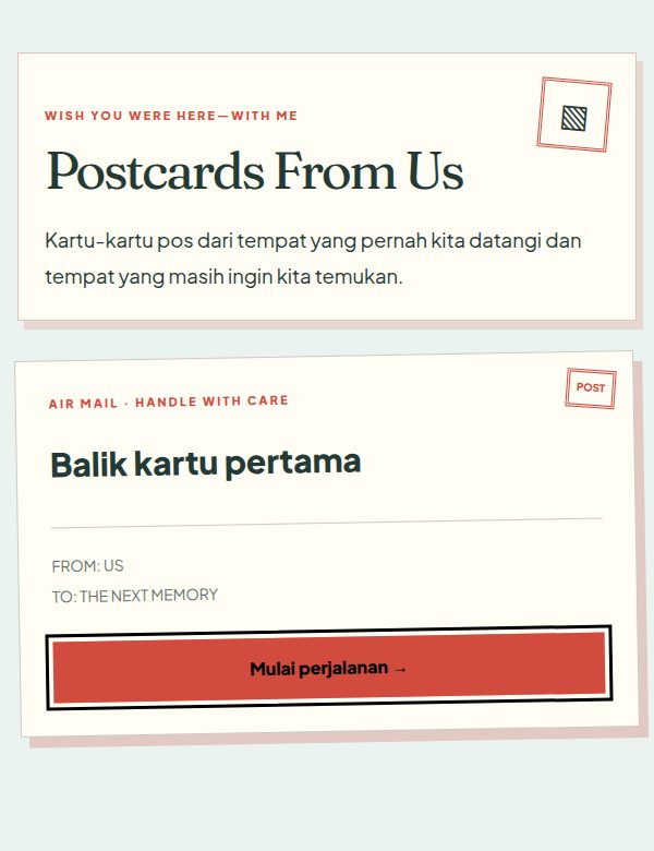 Tampilan demo tema Postcards From Us