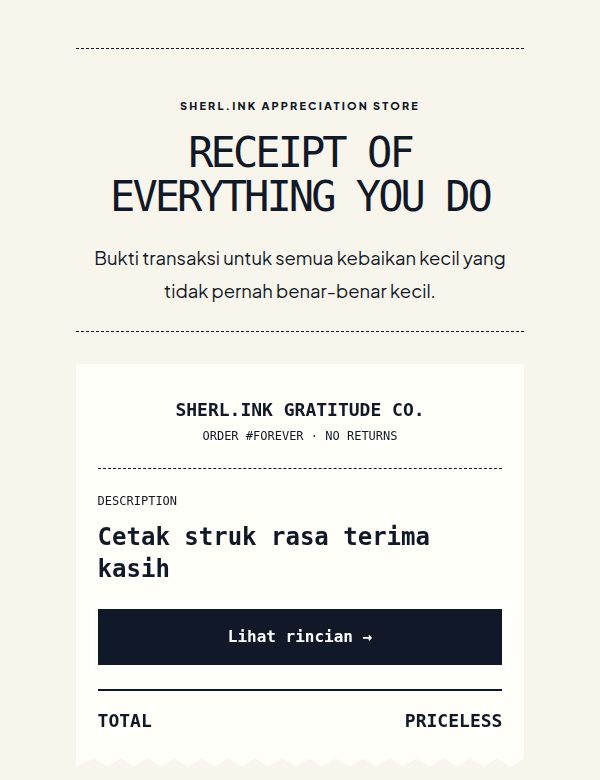 Tampilan demo tema Receipt of Everything You Do