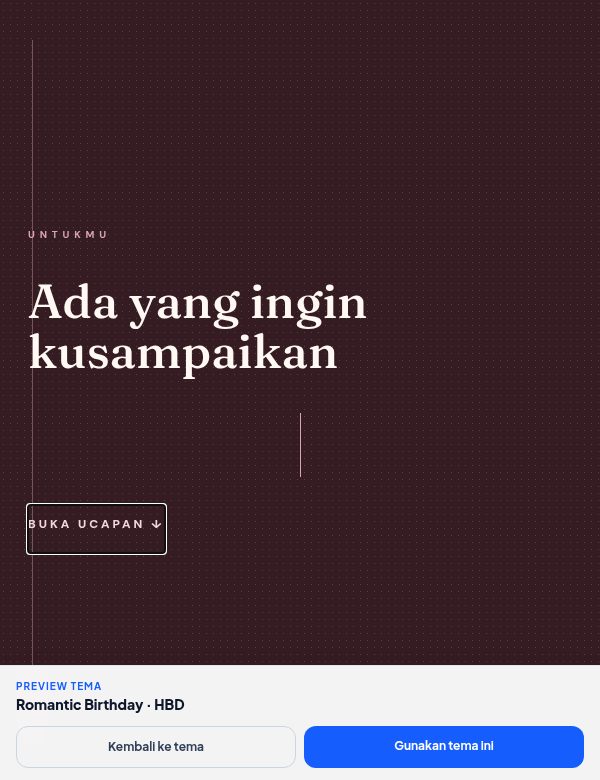 Tampilan demo tema Romantic Birthday