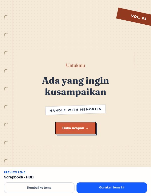 Tampilan demo tema Scrapbook